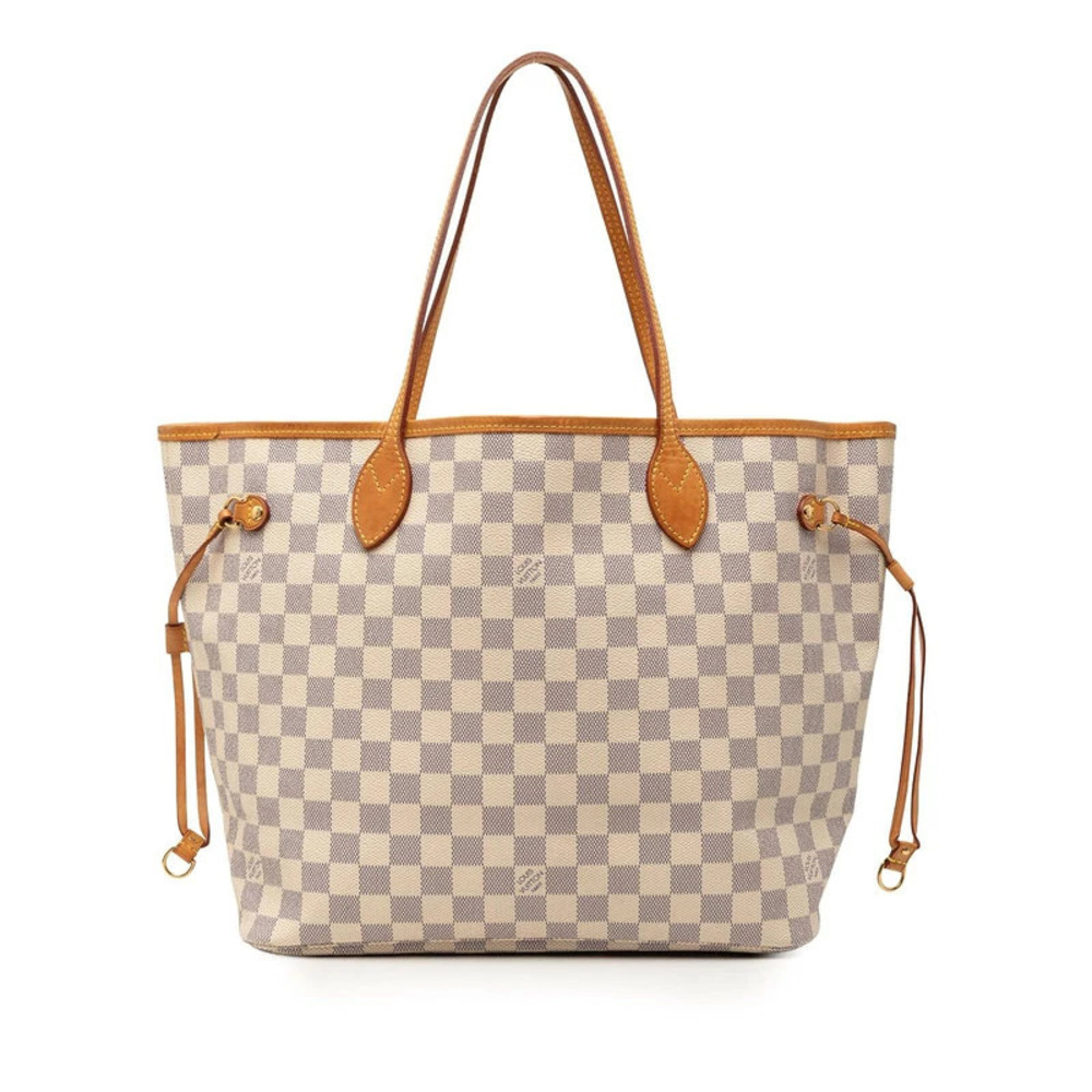 Louis Vuitton Damier Azur White Neverfull Tote Bag White Leather